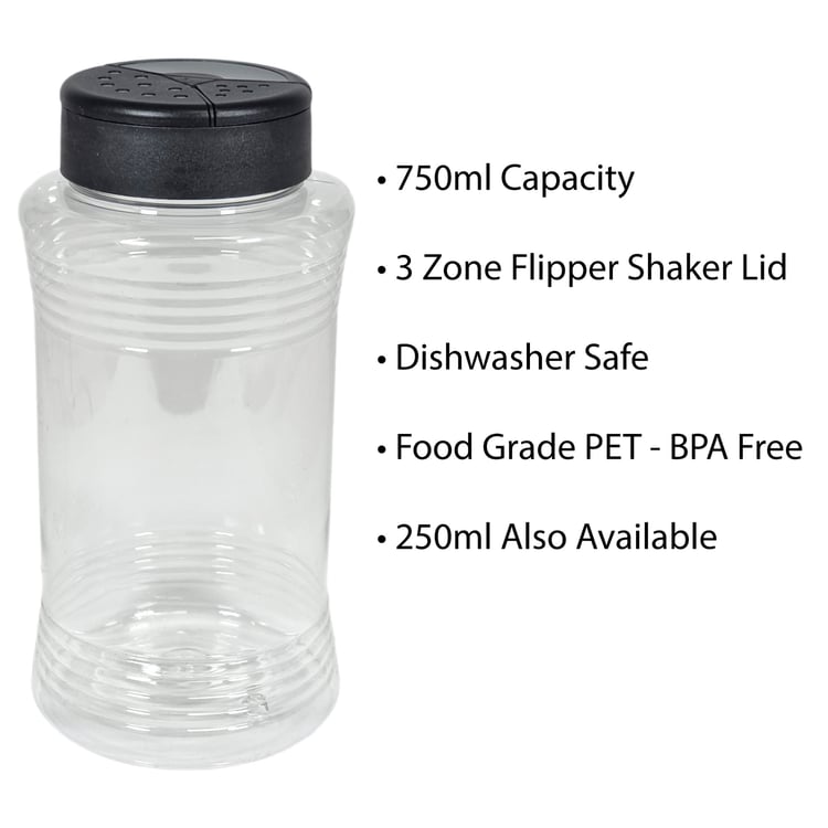 PET Clear Plastic Spice Bottle with 3-Part Flipper Shaker Lid