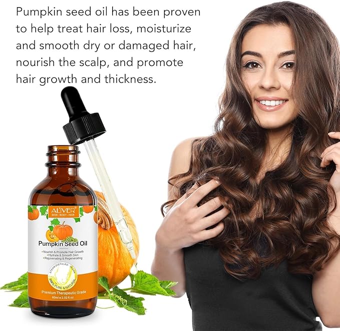 Pumpkin Seed Oil for Hair Growth 60ml – Cold Pressed Natural Oil for Scalp Care, Skin Moisturiser & Aromatherapy