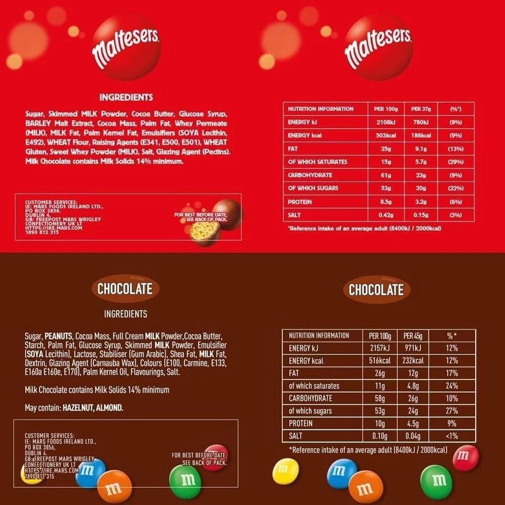 Mars Chocolate Variety Box 30 Bars Snickers Twix Bounty M&M's Maltesers