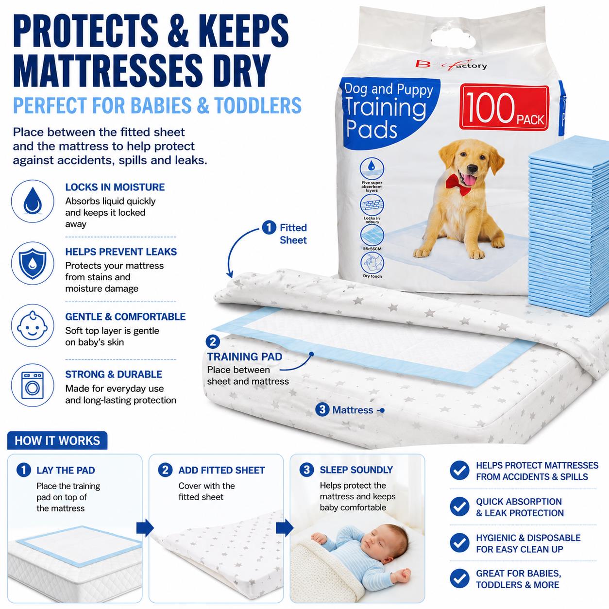 100 Puppy Training Pads 56x56cm Dog Pee Toilet Mats Leak Proof 5 Layer