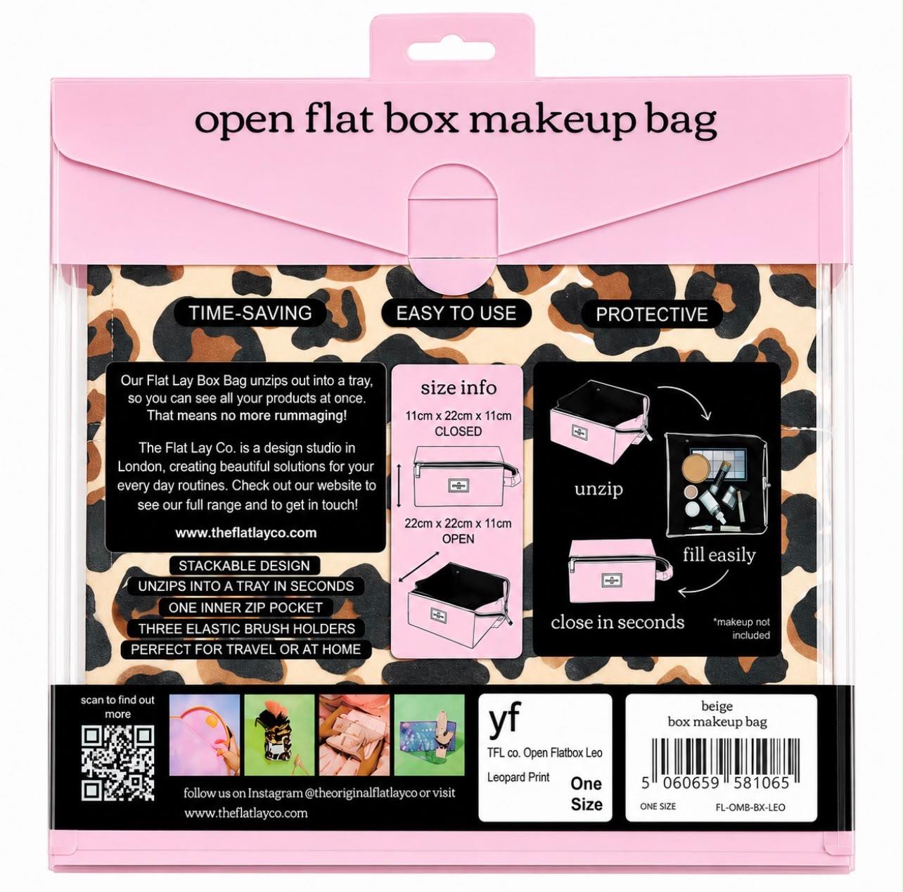 The Flat Lay Co Makeup Box Bag Brown Leopard Foldable Cosmetic Travel Organiser