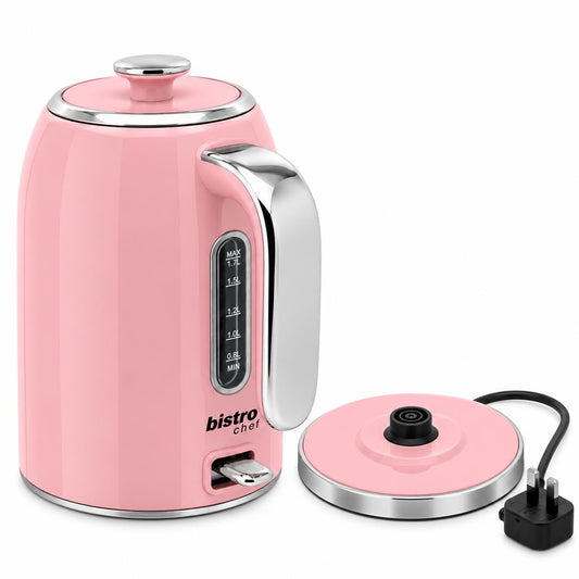 Bistro Chef Kettle & 2 Slice Toaster 1000W Wide Set Retro Style Kitchen - Pink