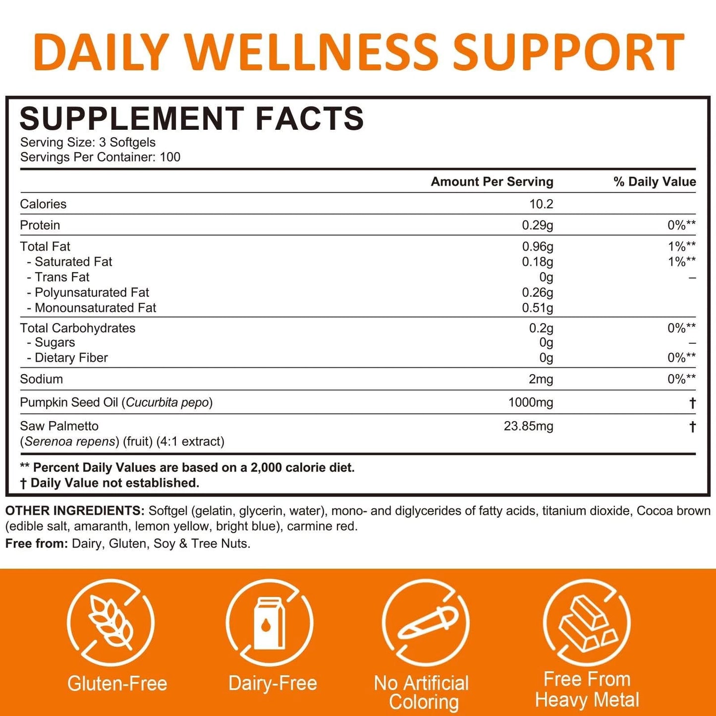 Pumpkin Seed Oil Capsules Cold Pressed Hair 300 , Heart & Skin Support 1000Mgs