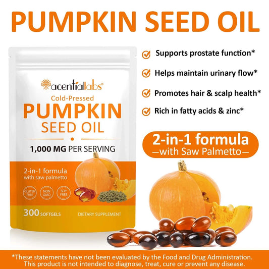 Pumpkin Seed Oil Capsules Cold Pressed Hair 300 , Heart & Skin Support 1000Mgs