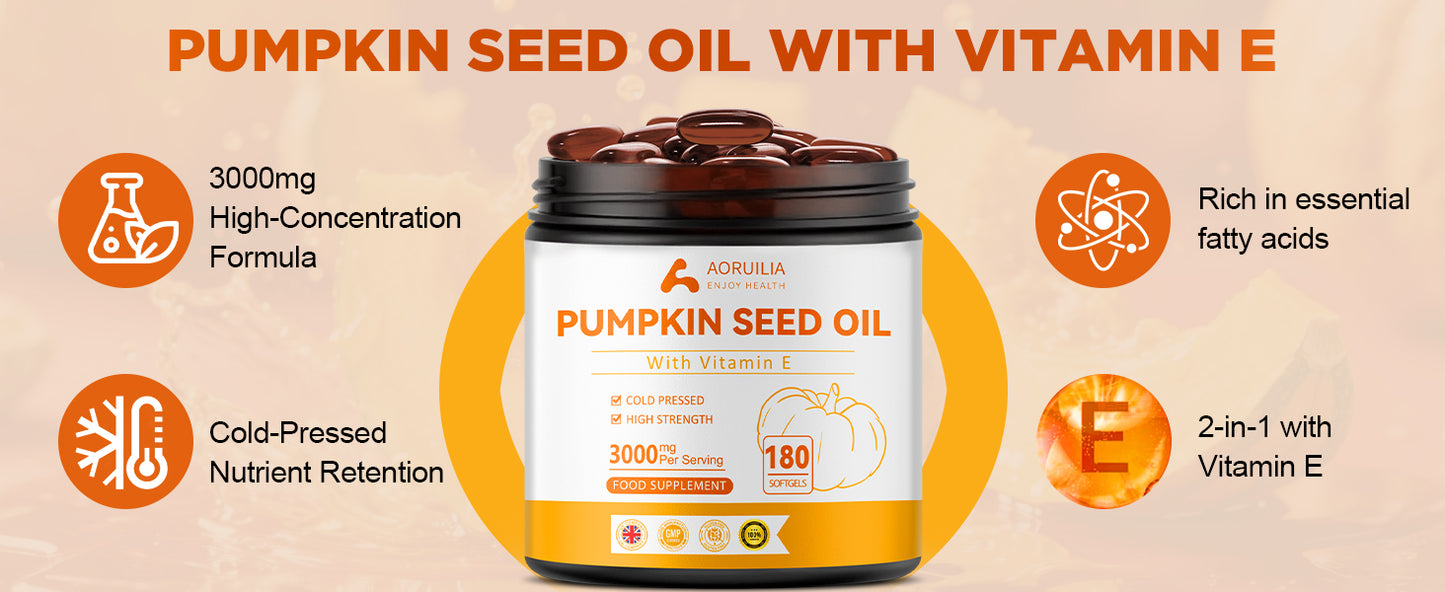 Pumpkin Seed Oil Capsules Cold Pressed Hair 300 , Heart & Skin Support 1000Mgs