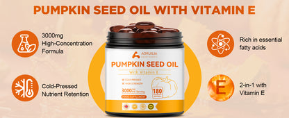 Pumpkin Seed Oil Capsules Cold Pressed Hair 300 , Heart & Skin Support 1000Mgs