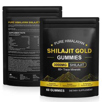 Shilajit + Ashwagandha Gummies 3000mg Energy, Libido & Strength Booster 60 Vegan