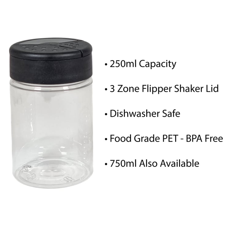 PET Clear Plastic Spice Bottle with 3-Part Flipper Shaker Lid