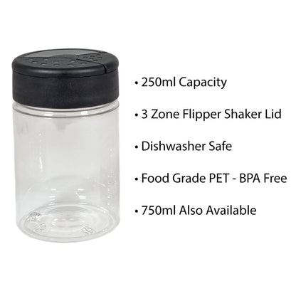 PET Clear Plastic Spice Bottle with 3-Part Flipper Shaker Lid