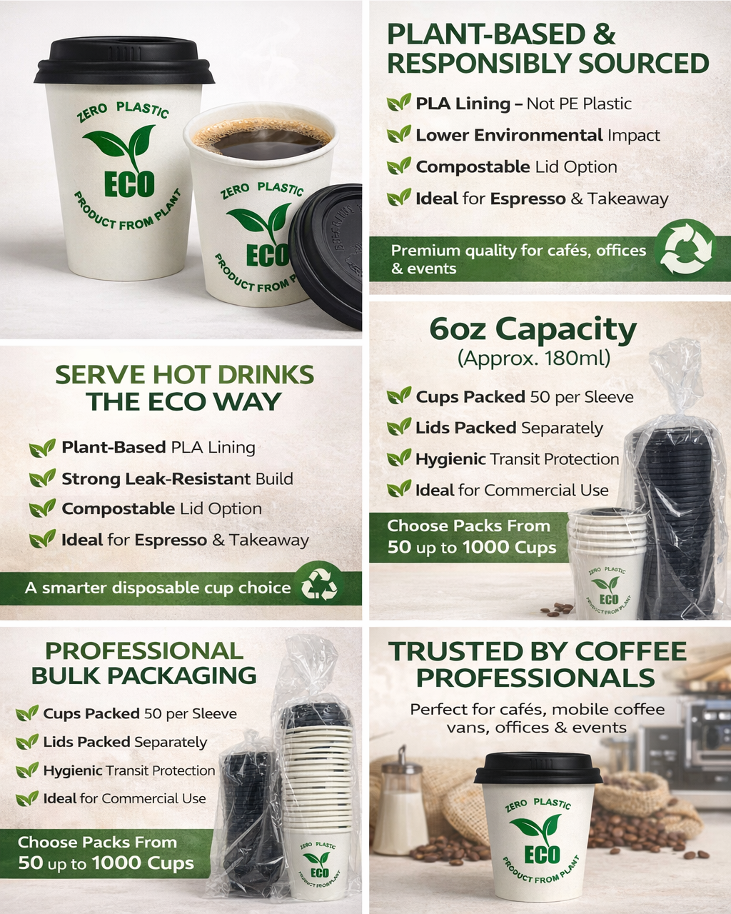 Compostable 6oz Cups With & Without Lids | Eco-Friendly Disposable Cups