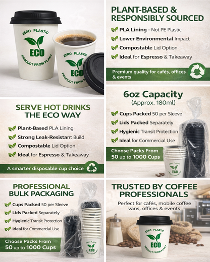 Compostable 6oz Cups With & Without Lids | Eco-Friendly Disposable Cups