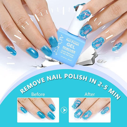Gel Nail Polish Remover Kit 15ml Remover with 2 Scrapers & 7-Step Nail Buffer
