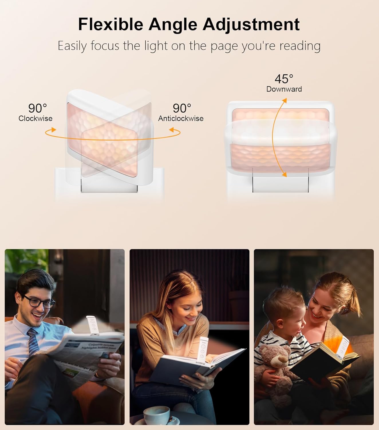 Gritin Rechargeable Book Light Clip On Reading Lamp USB-C Dimmable LED White