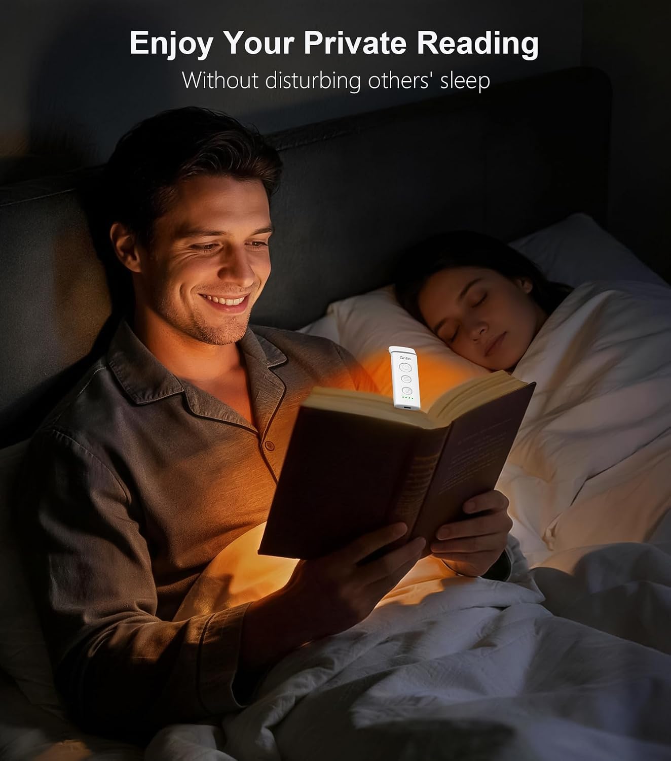 Gritin Rechargeable Book Light Clip On Reading Lamp USB-C Dimmable LED White