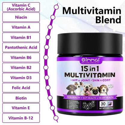 15-in-1 Dog Multivitamin Chews – 30ct, Duck Flavour, All Breeds & Ages