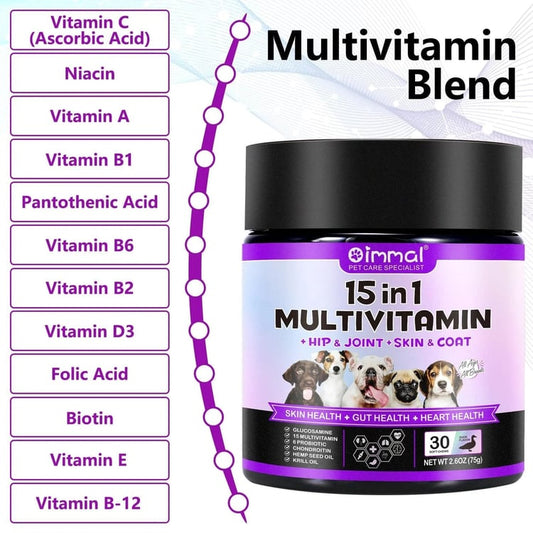 15-in-1 Dog Multivitamin Chews – 30ct, Duck Flavour, All Breeds & Ages