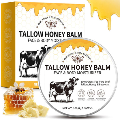Beef Tallow Moisturiser – 100g Natural Face & Body Cream with Honey & Beeswax