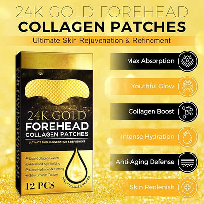 24K Gold Collagen Forehead Wrinkle Patches – 12PCS Age Defying