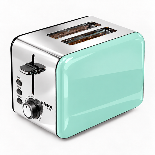 Bistro Chef 2 Slice Toaster 1000W Wide Slot Retro Style Kitchen - Green