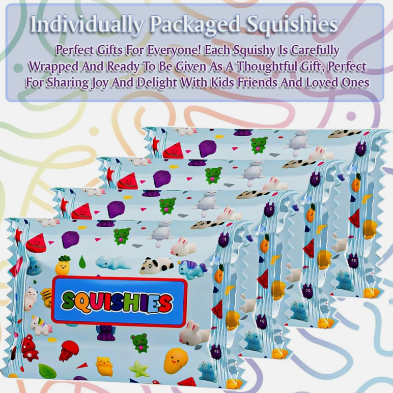 50 Pack Mochi Squishy Toys Individually Wrapped Kids Party Bag Fillers