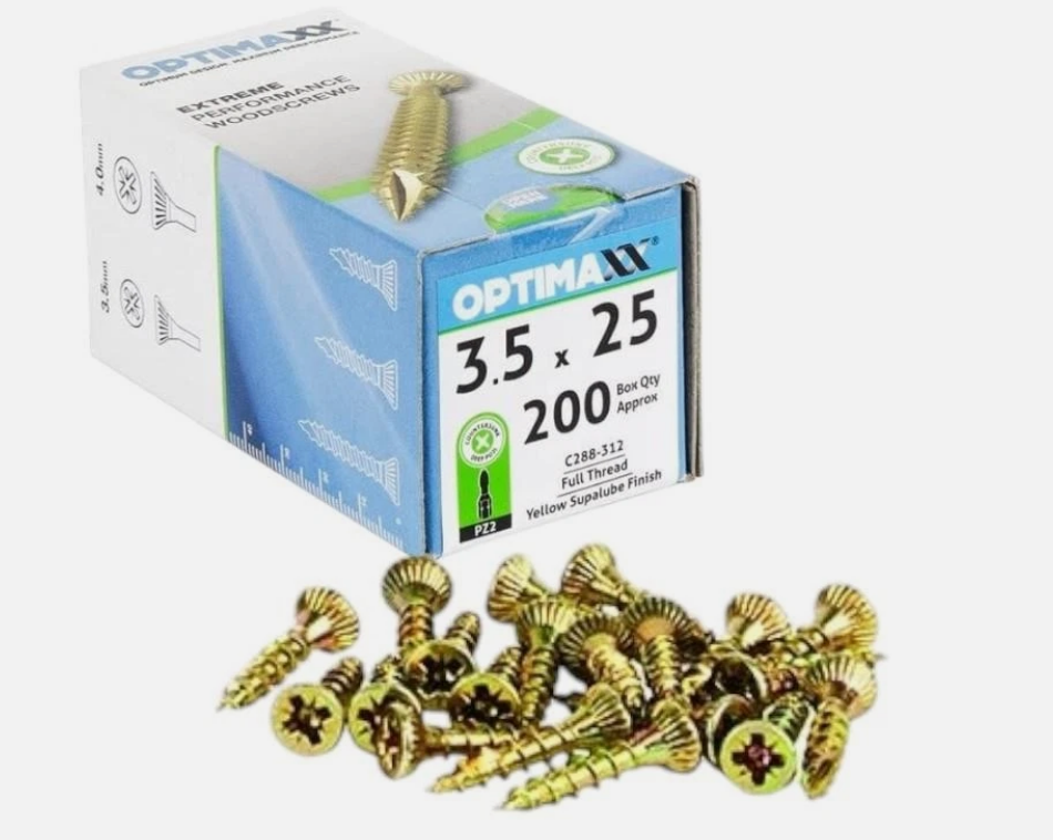 Optmaxx Premium Woodscrews 3.5–4mm x 16–25mm Pozi Wood Fixings