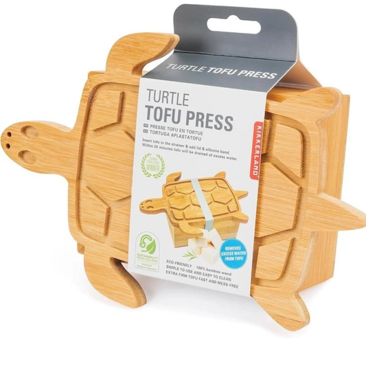 Turtle Shaped Bamboo Tofu Press – Wooden Tofu Water Drainer with Lid