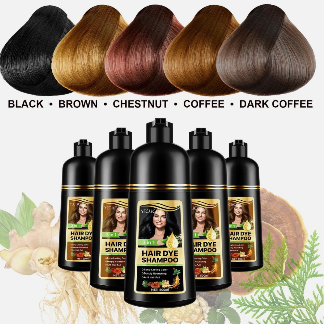 3-in-1 Hair Dye Shampoo 500ml – Natural Grey Coverage | Choose Colour | Vegan