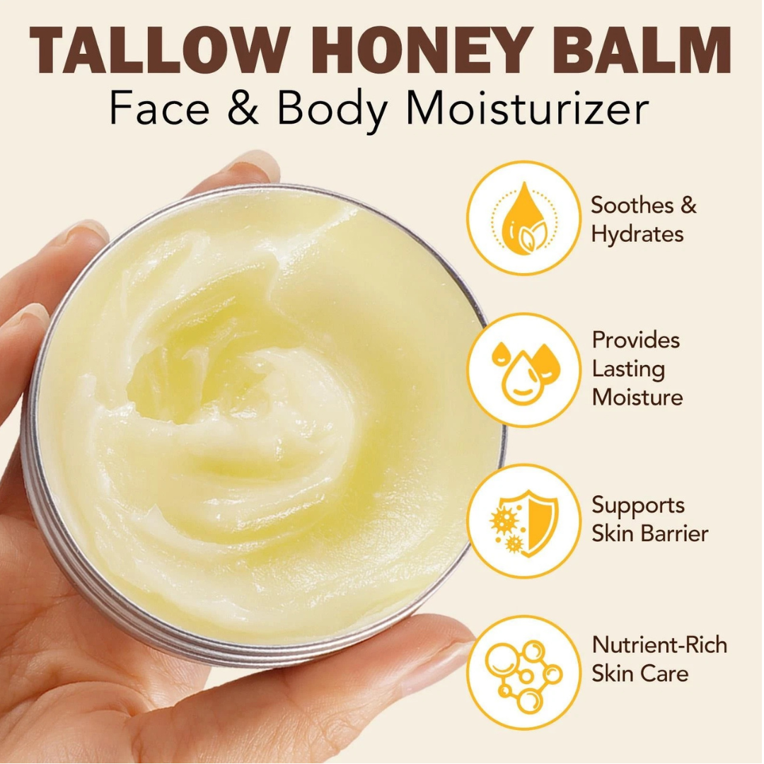 Beef Tallow Moisturiser – 100g Natural Face & Body Cream with Honey & Beeswax