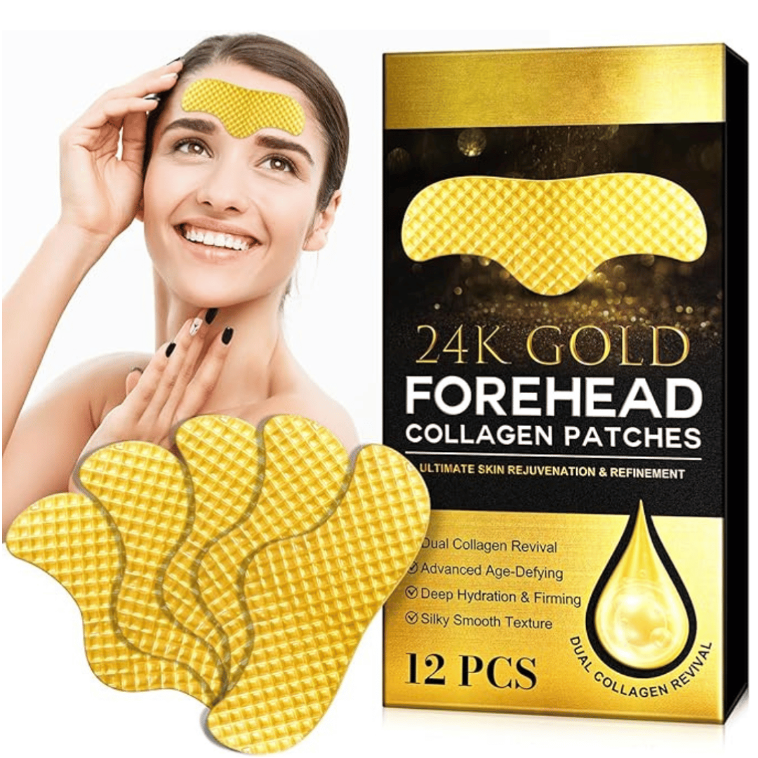 24K Gold Collagen Forehead Wrinkle Patches – 12PCS Age Defying