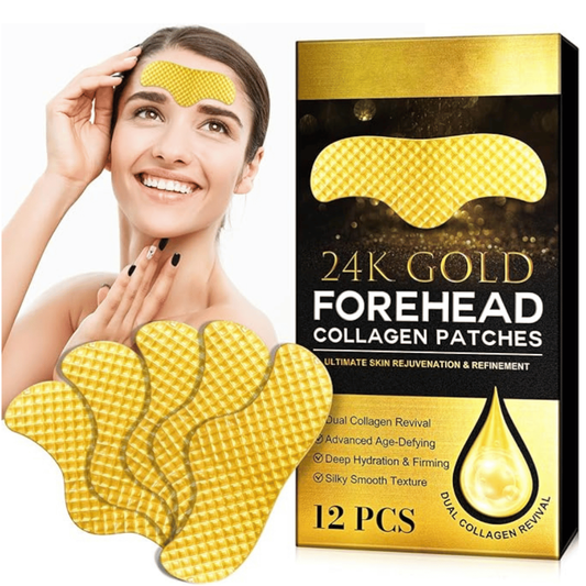 24K Gold Collagen Forehead Wrinkle Patches – 12PCS Age Defying