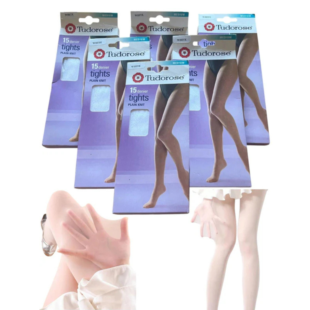 Tudorose 15 Denier Tights Plain Knit - White, Medium