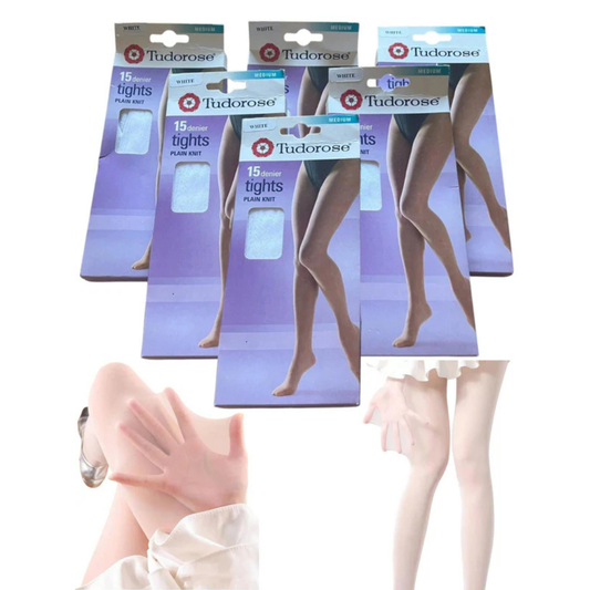 Tudorose 15 Denier Tights Plain Knit - White, Medium