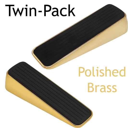 Decorative Rubber Door Wedge Stop Stopper Holder - Polished Brass - 2-Pack