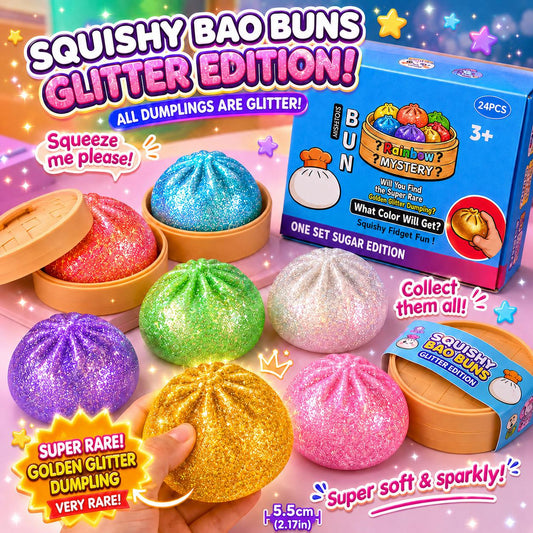 5.5cm Squishy Glitter Bao Bun Dumpling Toy Mystery Colour Surprise