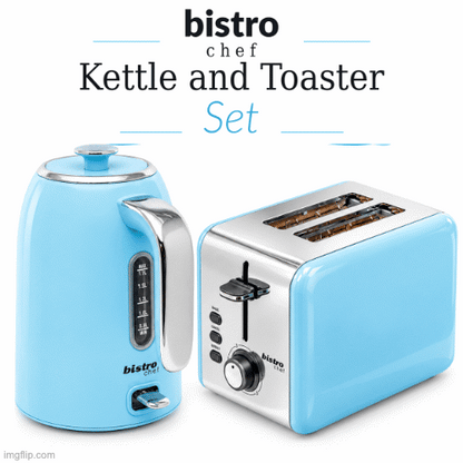 Bistro Chef Kettle & 2 Slice Toaster 1000W Wide Set Retro Style Kitchen - Black