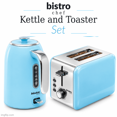 Bistro Chef Kettle & 2 Slice Toaster 1000W Wide Set Retro Style Kitchen - Black
