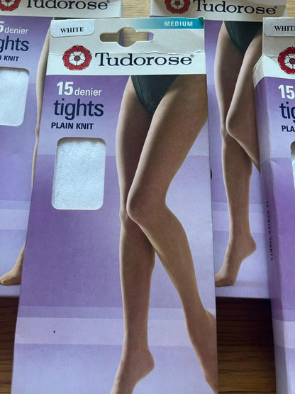 Tudorose 15 Denier Tights Plain Knit - White, Medium