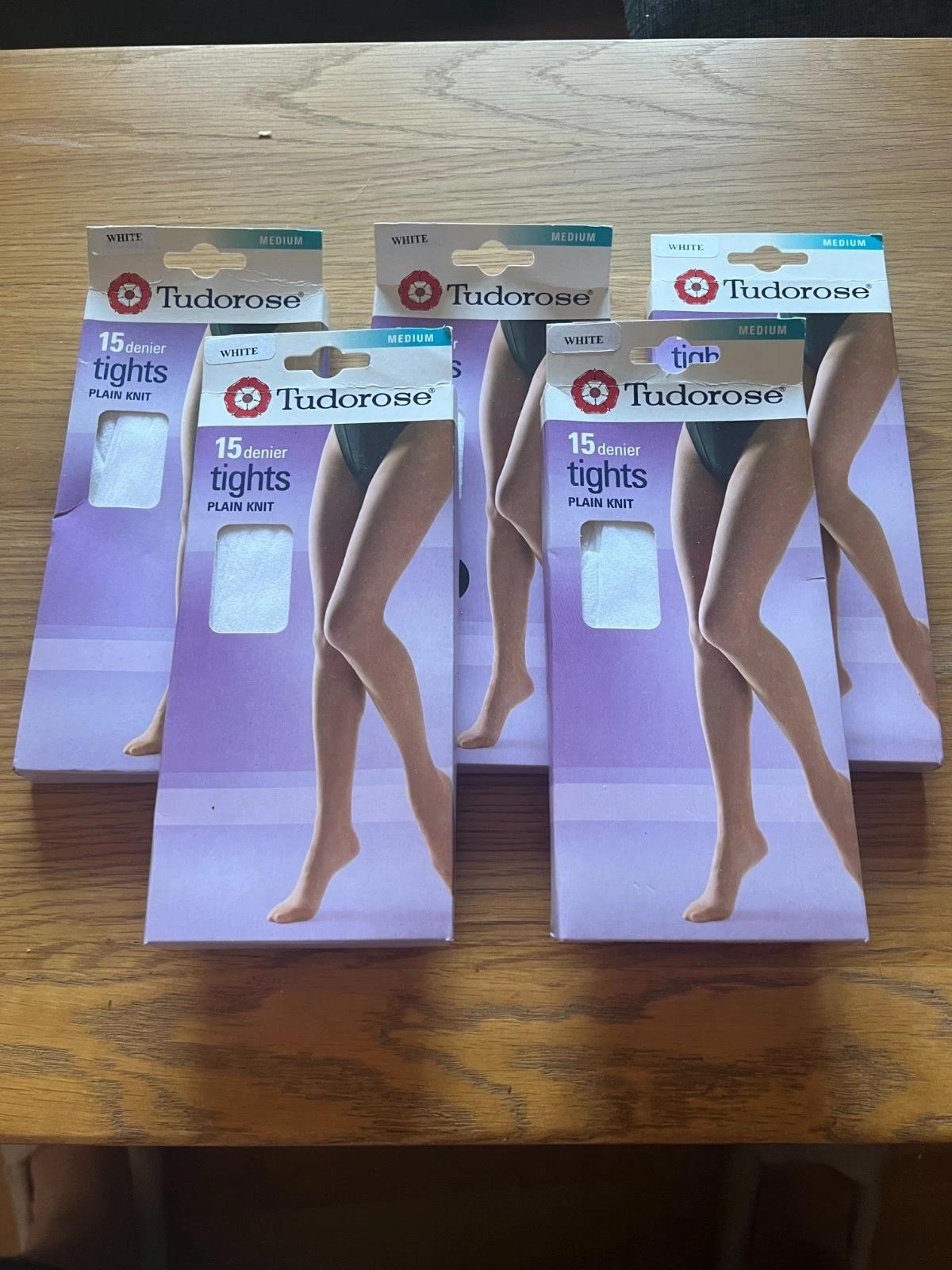 Tudorose 15 Denier Tights Plain Knit - White, Medium