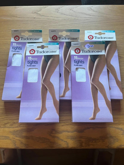 Tudorose 15 Denier Tights Plain Knit - White, Medium
