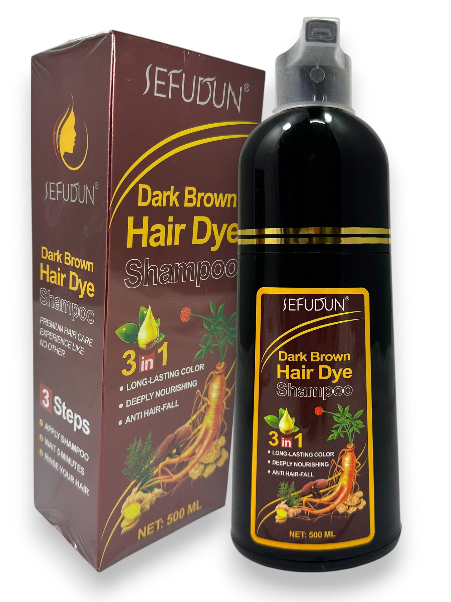 Hair Dye Shampoo, Hair Color Shampoo 3 in 1, Natural Black Hair Color Solution for Women & Men, Long Lasting, Herbal Formula Deeply Nourishing (Dark Brown)