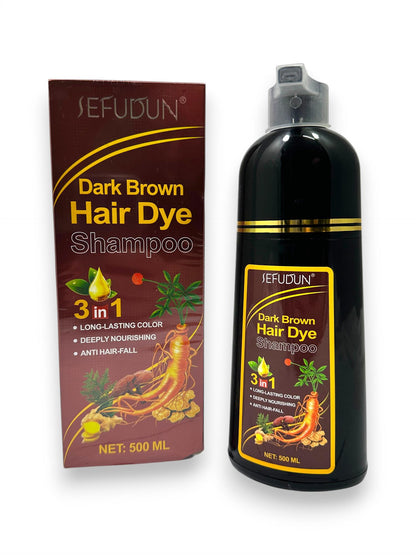 Hair Dye Shampoo, Hair Color Shampoo 3 in 1, Natural Black Hair Color Solution for Women & Men, Long Lasting, Herbal Formula Deeply Nourishing (Dark Brown)