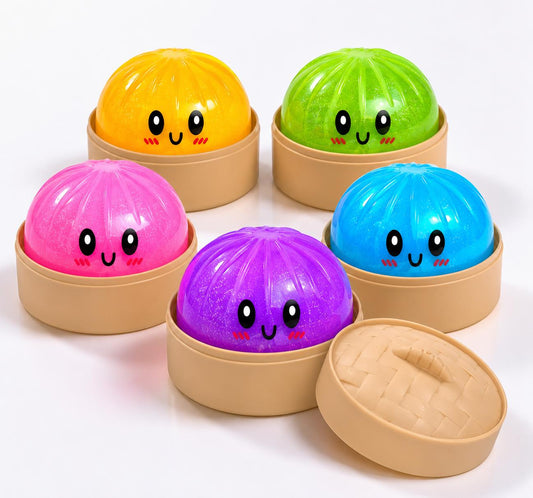 8.5cm Glitter Squishy Bao Bun Dumpling Toy CE Approved Mystery Colour