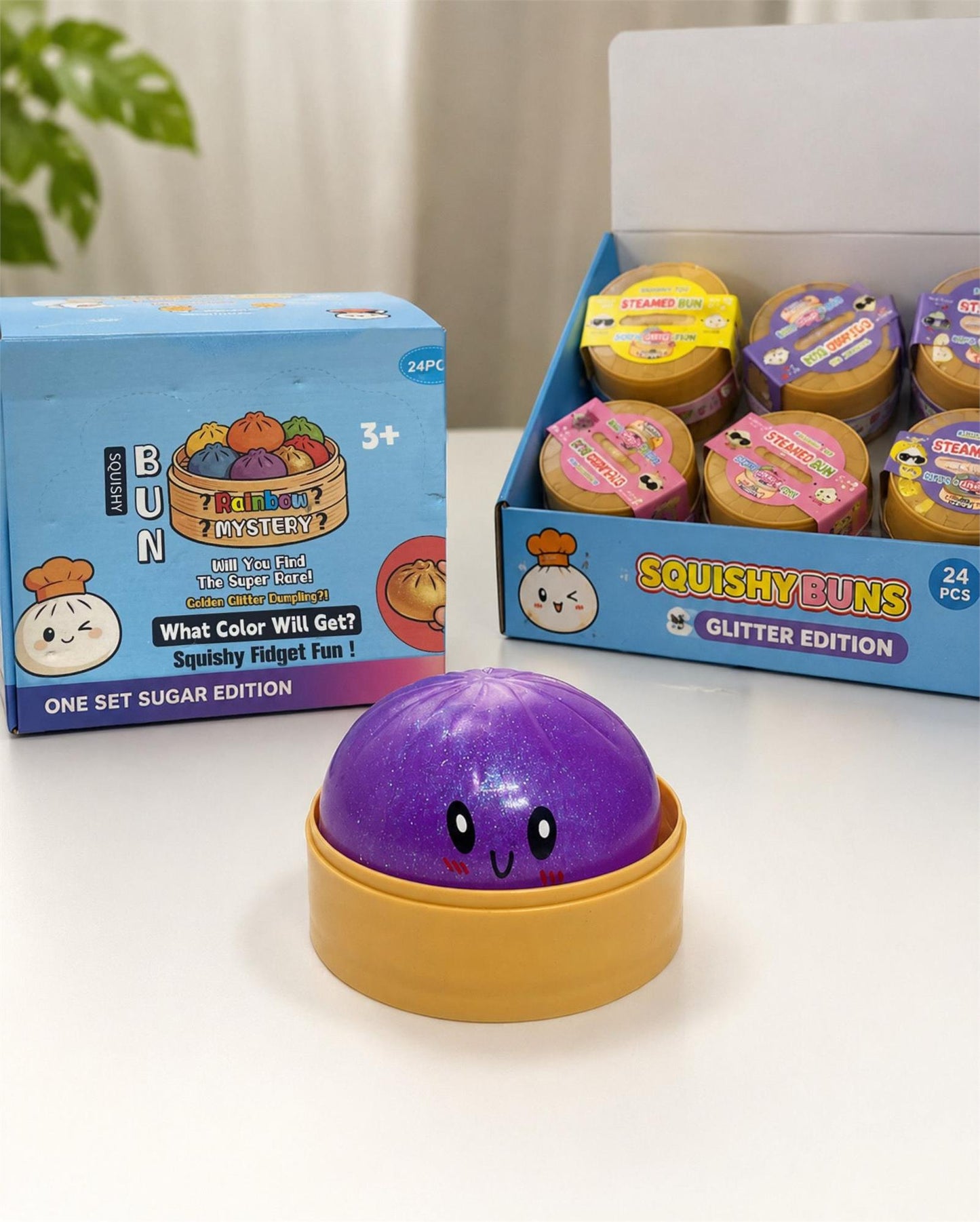 8.5cm Glitter Squishy Bao Bun Dumpling Toy CE Approved Mystery Colour