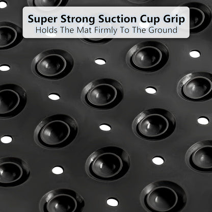 Non Slip Bath Mat 100x40cm – Black Shower Mat with Suction Cups & Drain Holes
