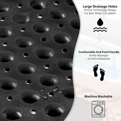 Non Slip Bath Mat 100x40cm – Black Shower Mat with Suction Cups & Drain Holes