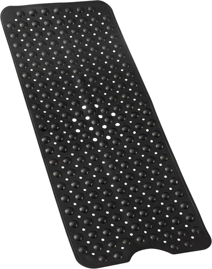 Non Slip Bath Mat 100x40cm – Black Shower Mat with Suction Cups & Drain Holes