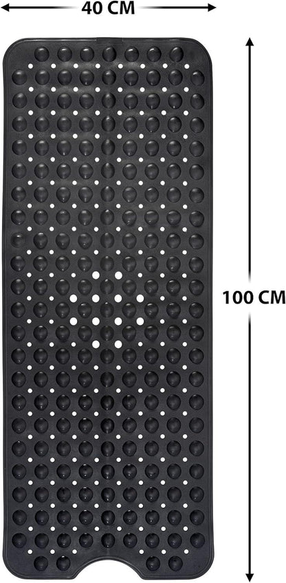Non Slip Bath Mat 100x40cm – Black Shower Mat with Suction Cups & Drain Holes