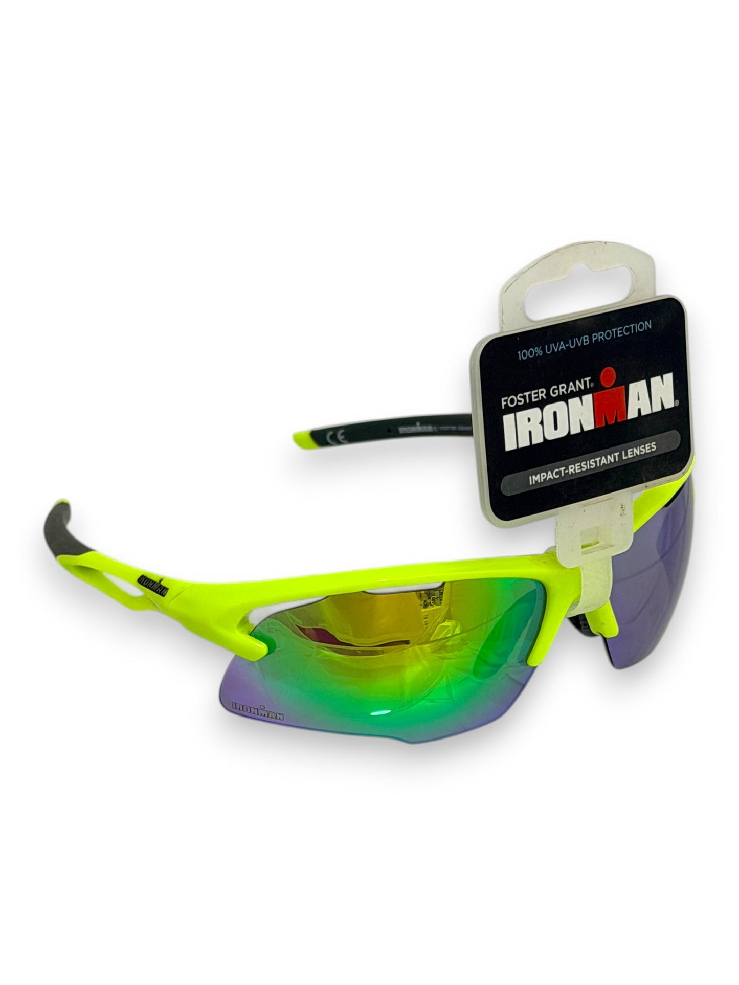 Foster Grant Ironman Sunglasses Yellow Frame Green Lenses UV400 Sports