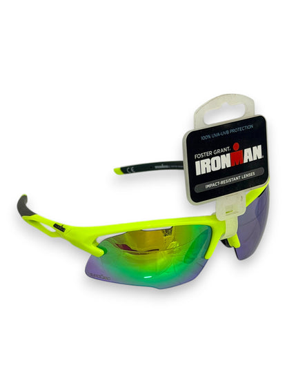 Foster Grant Ironman Sunglasses Yellow Frame Green Lenses UV400 Sports