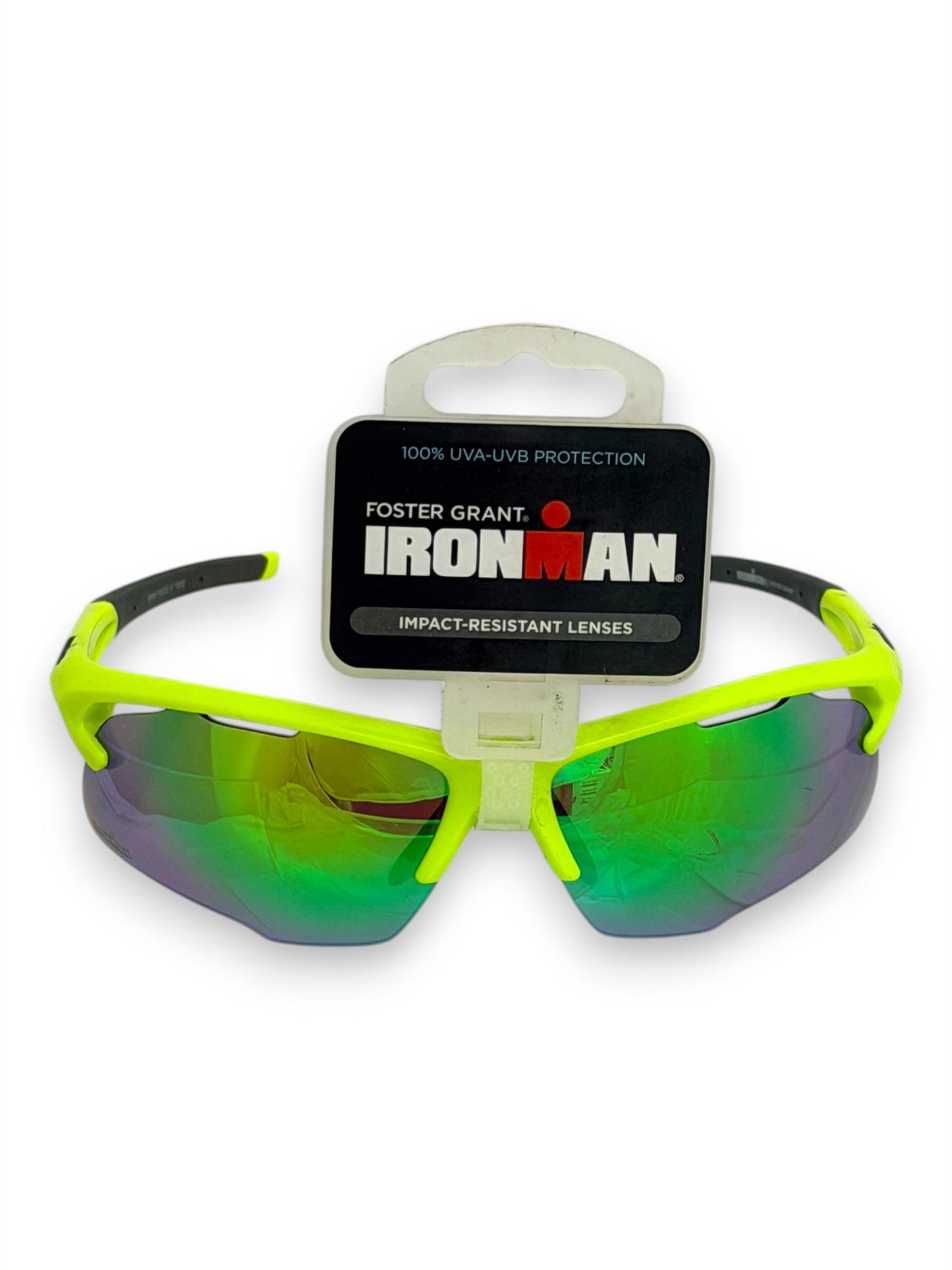 Foster Grant Ironman Sunglasses Yellow Frame Green Lenses UV400 Sports